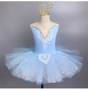 Girls toddlers children blue ballet dance dress glitter tutu skirts ballerina stage performance costumes birthday party gift skirts for kids 